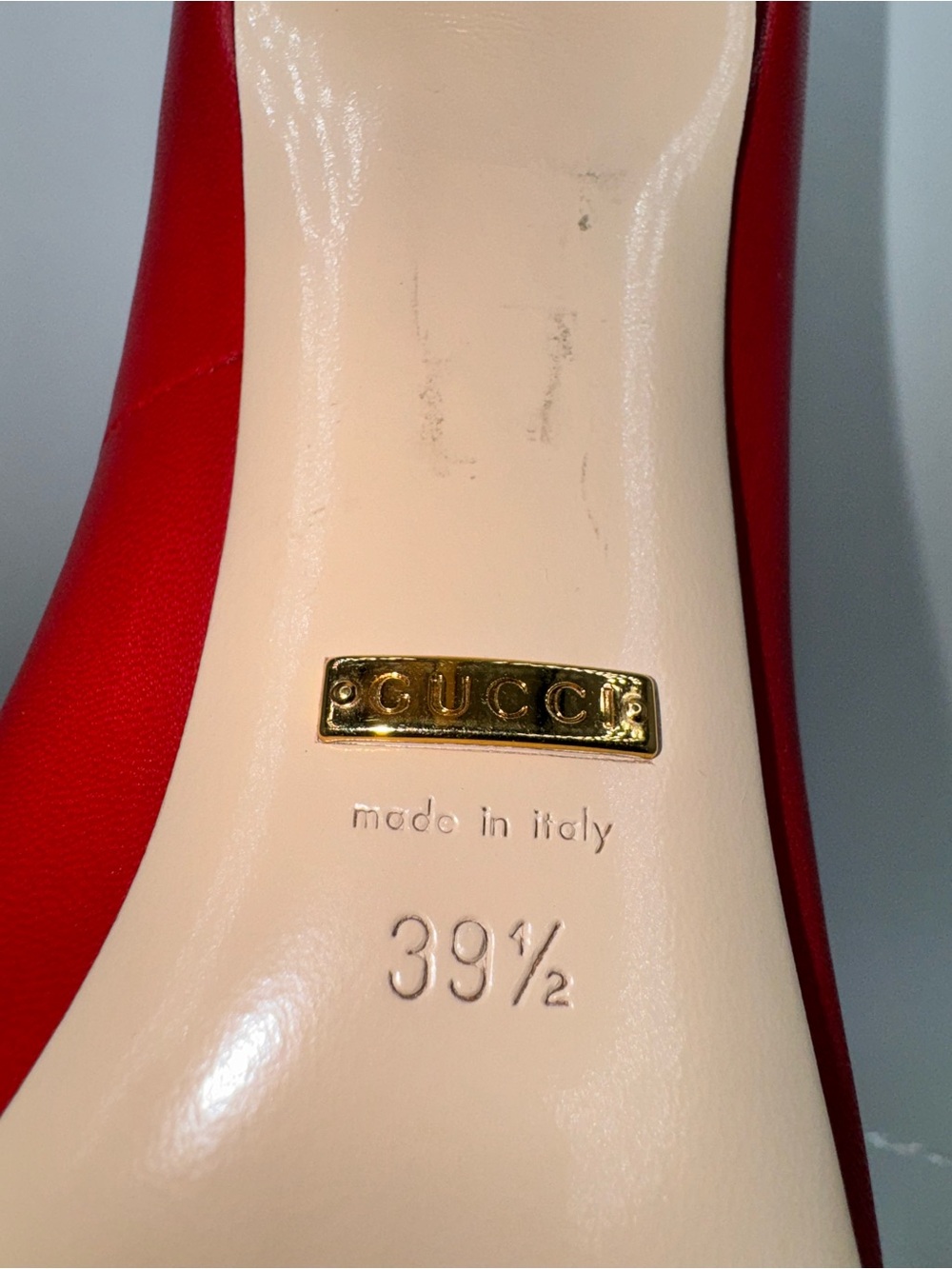 Gucci Malaga Kid Leather Double Strap Pumps Heels Red 39.5 - Picture 10 of 13